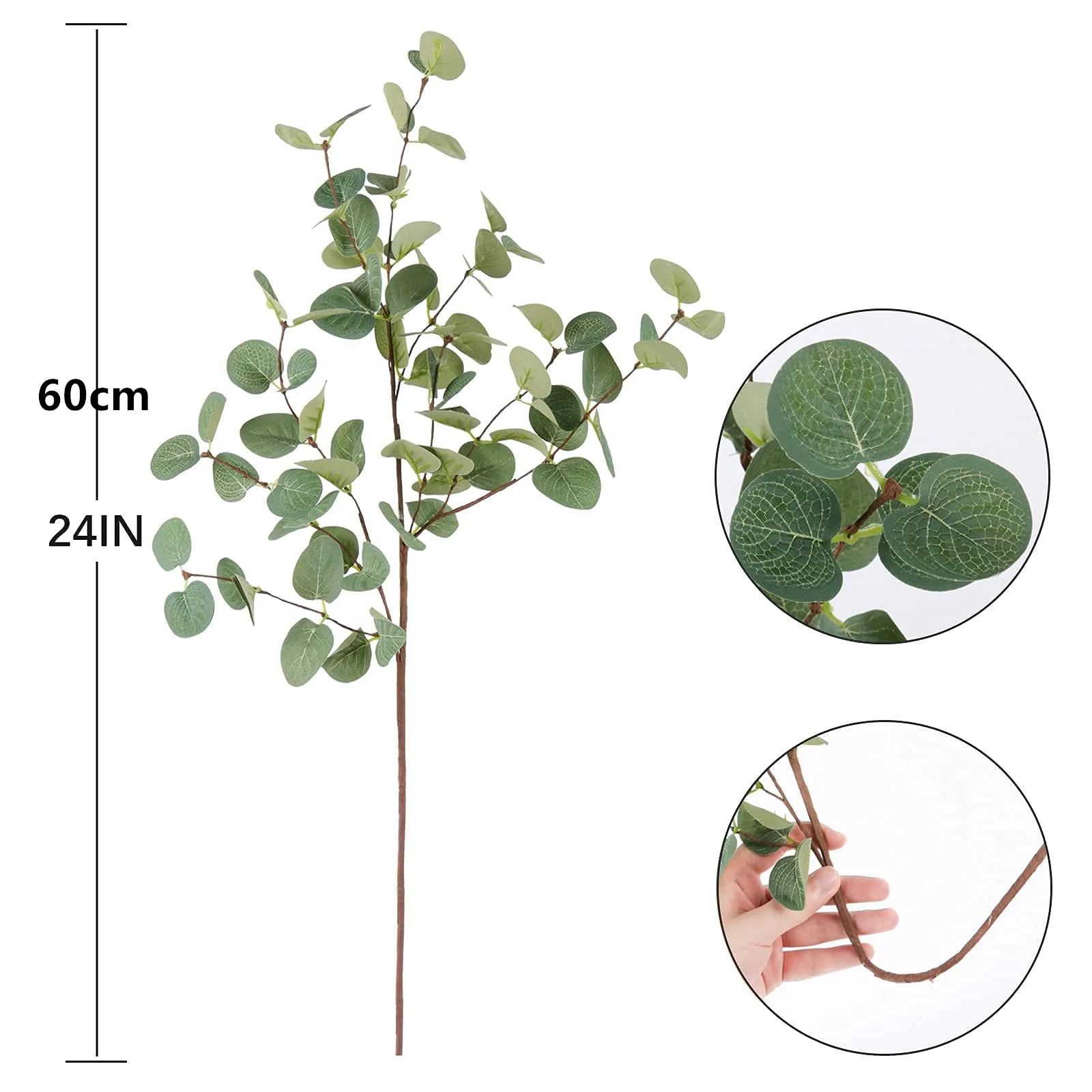 Artificial Eucalyptus Stems Tall 60cm Faux Eucalyptus Branches Fake Greenery Plants Stems for Vase Home Party Wedding Decoration