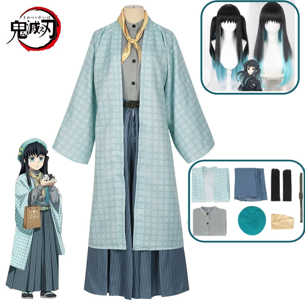 

Tokitou Muichirou Cosplay Costume Blue Cloak Coat Kimono Claw Clip Wigs Hat for Man Woman Masked Ball Suit Demon Gorgeous Outfit