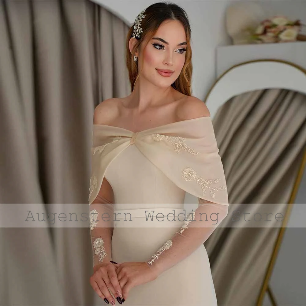 Robe d'invité de mariage élégante, gaine en jersey, robe de soirée de mariage colonne, perles champagne, patients fendus, robe midi, 2025