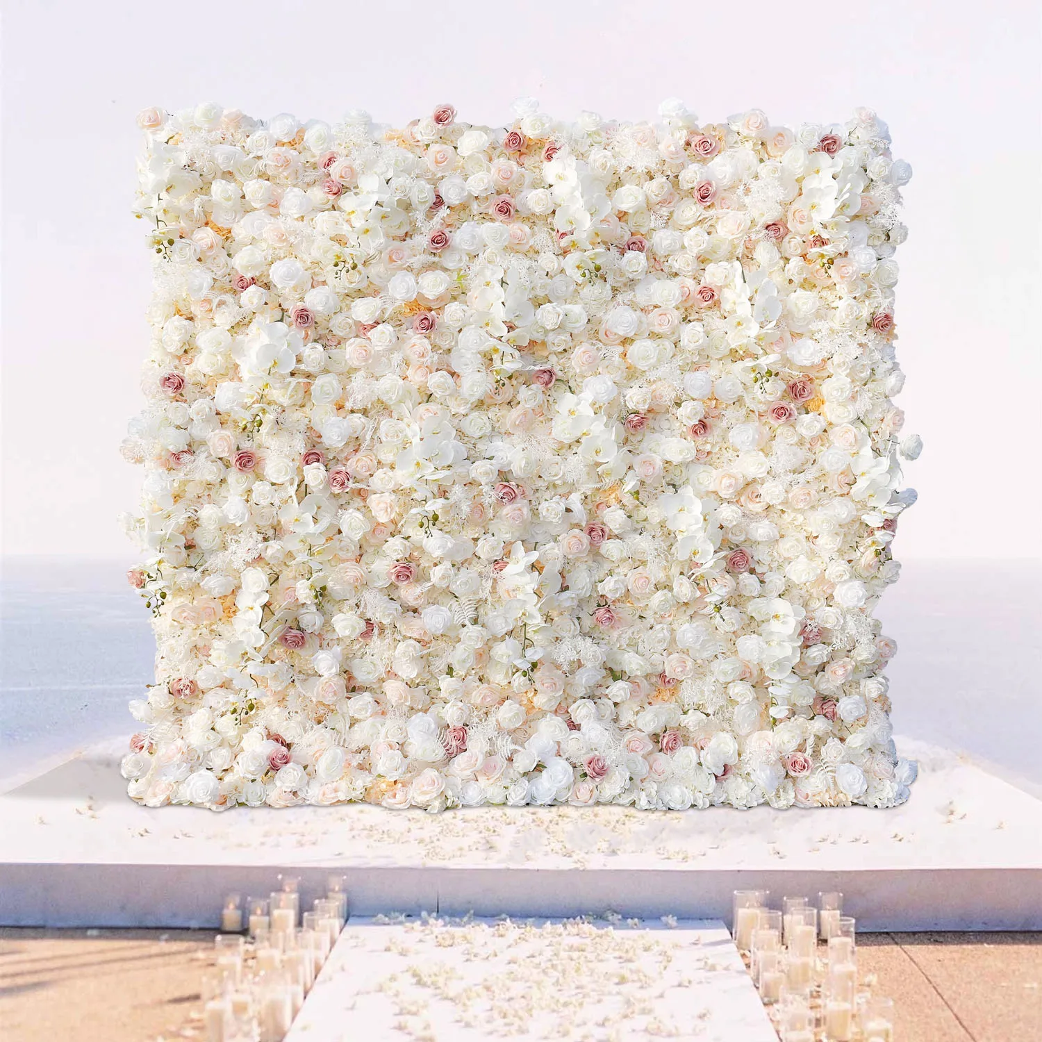 

Uflower Wedding Champagne White Rose Artificial Flower Wall Flower Row Arch Backdrop Floral Event Party Prop Floral Arrangement