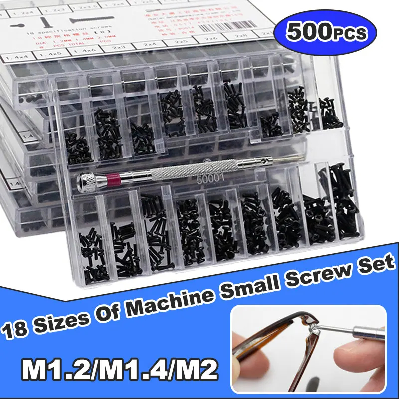 

500Pcs Motherboard Screw Set M1.2 M1.4 M2 Phillips Stainless Steel Glasses Screws Laptop Accessories for Repair kit Computer