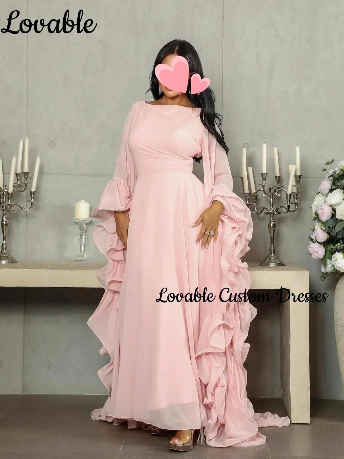 فستان حفلات الزفاف تخصيص العمود مغرفة العنق الطابق طول كشكش فساتين السهرة الفاخرة سستة حتى فساتين الأكمام الطويلة