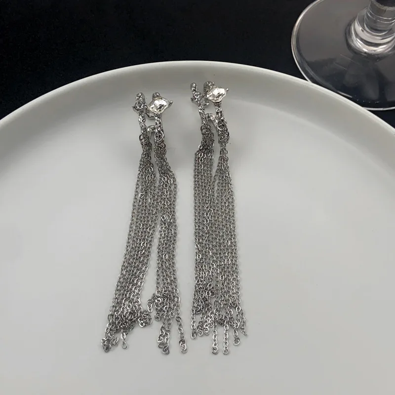 NISY американские квадратные серьги с кристаллами циркона и длинными кисточками для женщин, белые нишевые стильные вечерние ювелирные изделия, подарок