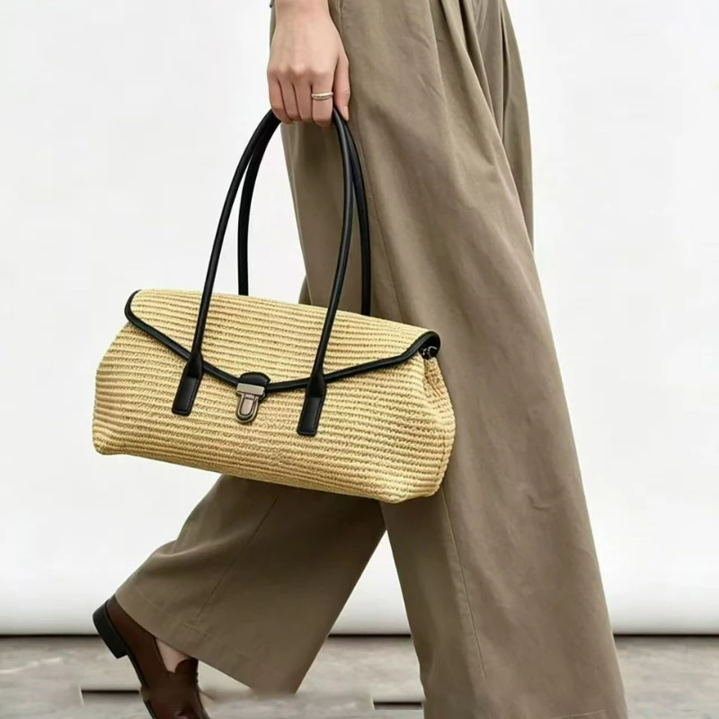 

New Model Handcrafted Straw Tote Bag, Women's Large Capacity Hand-held Shoulder Bag， Fashionable and Versatile for Daily Use Bag