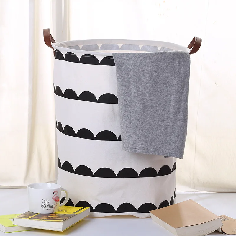 Foldable Laundry Basket Storage Bucket Cotton Linen Fabric White Black Waterproof Dirty Laundry Toy Storage Basket Dirty Clothes