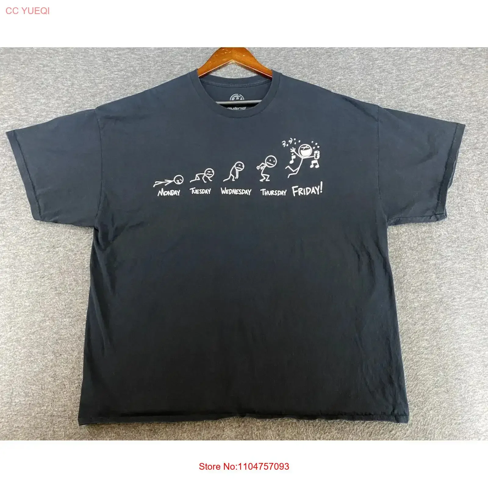 Days Of The Week Funny T Shirt Stick Men Black Crew Neck Hybrid Size 2XL vintage Washed fashion Slightly Unisex Stretched