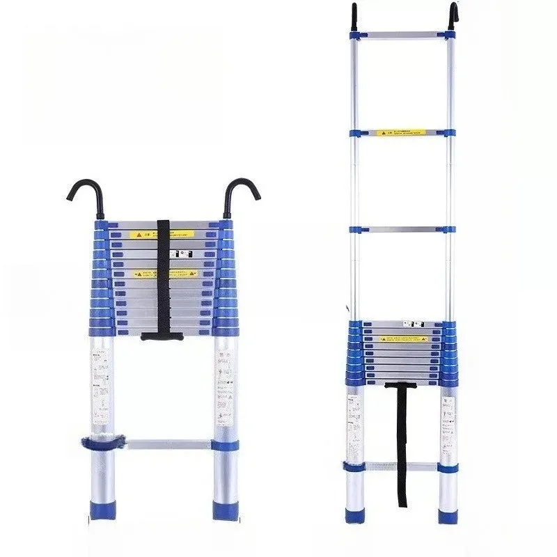 Aluminum Alloy Telescopic Ladder With Hook And Blue Plastic Parts For Household Loft Access And Construction