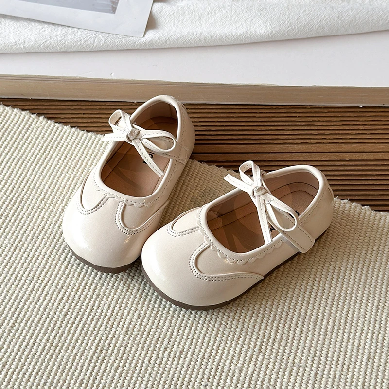 Girls' Mary Jane Shoes Soft Sole Anti-Slip Bow Detail Leather Footwear Versatile Children's Shoes 2026 Fashion Trend 21-30
