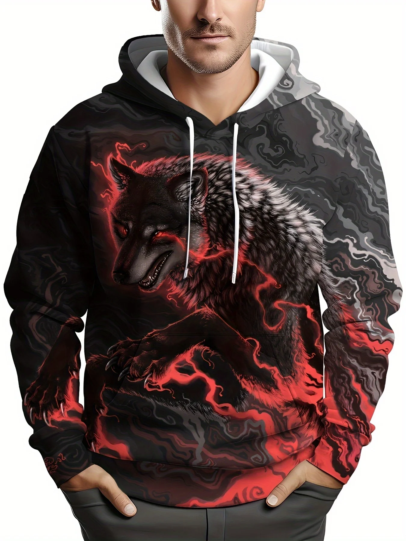 Men's Fiery Wolf Graphic Hoodie Design Long Sleeve  Costumes Casual Hooded Sweatshirt Hoodie Men Women's Hoodie Kids Hoodie