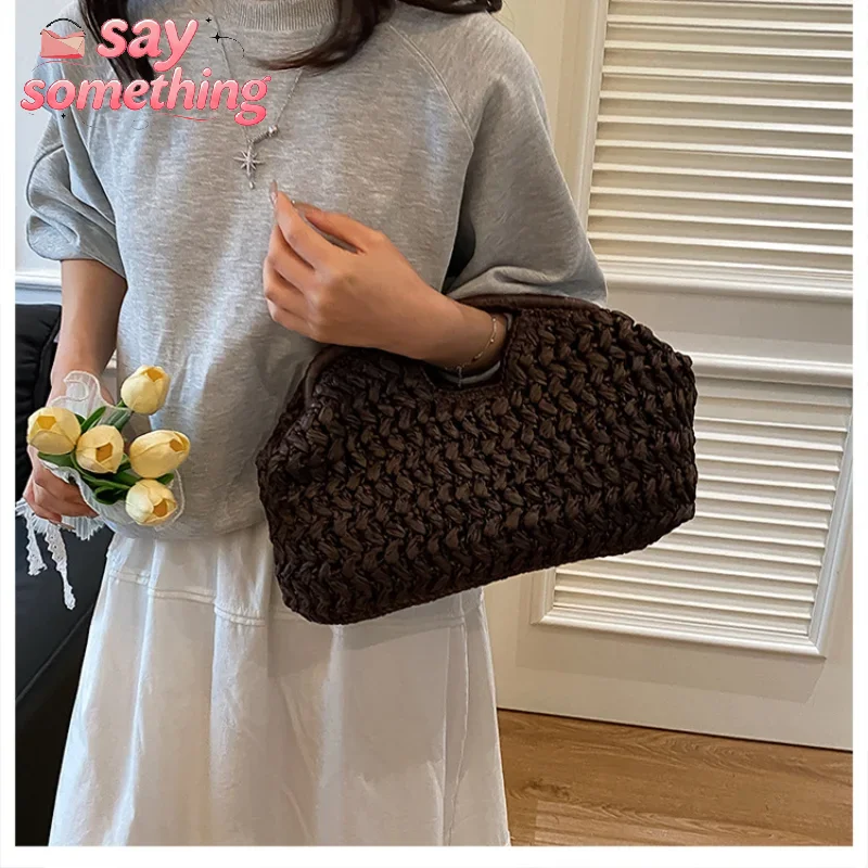 

New Summer Beach Bag for Women Clutch Bag Luxury Designer Straw Bags Tote Handbag Fashion Woven Rattan Bags Female Travel Purse