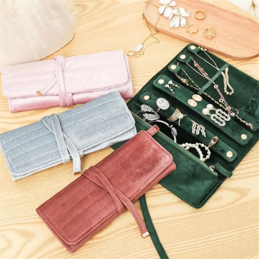

Lace Up Velvet Jewelry Packing Bag Bracelet Necklace Earrings Jewelry Storage Bag Large Capacity Roll Pack Velvet Jewelry Holder