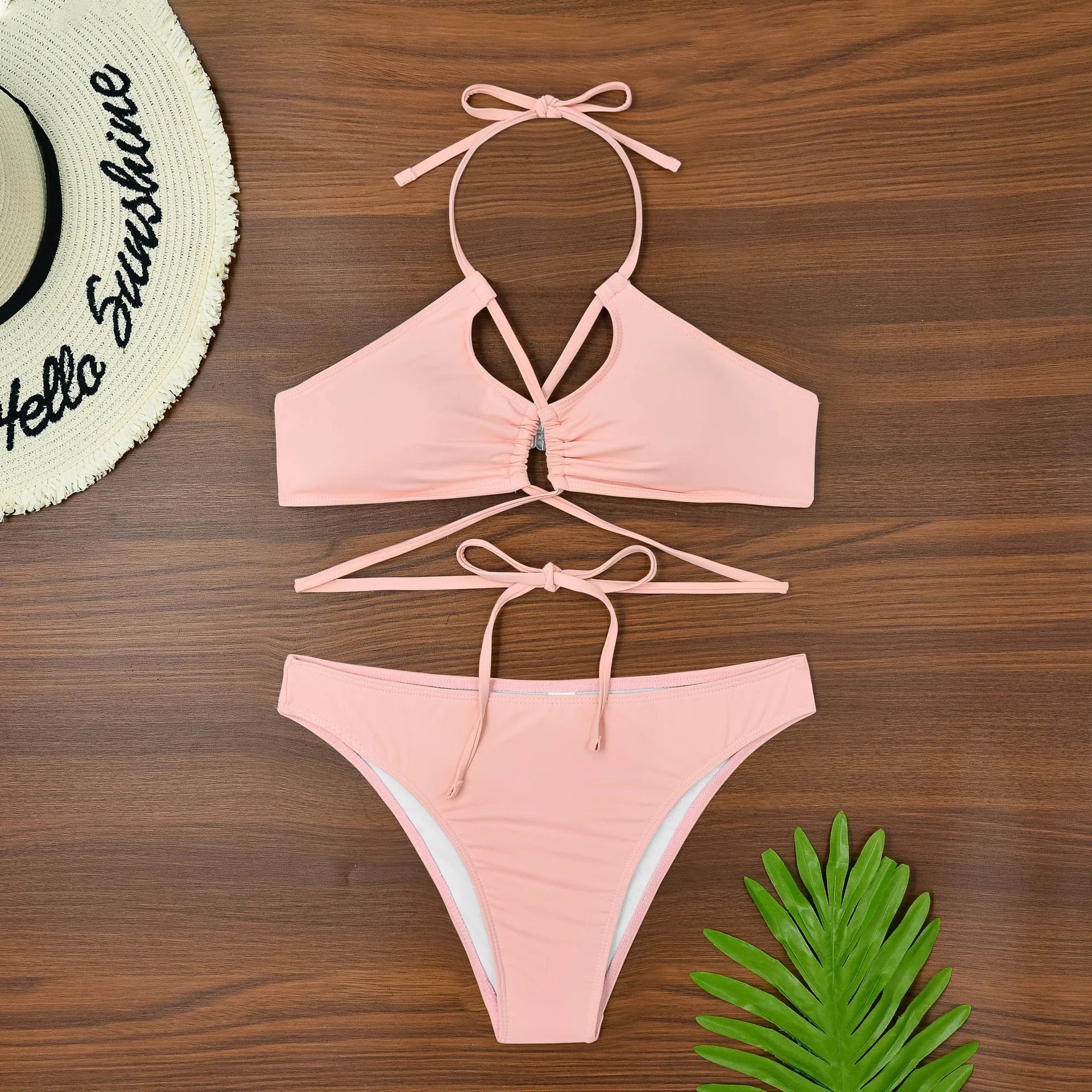 섹시한 마이크로 비키니 여성용 홀터 브라질 비키니 세트, 여성 크로스 수영복, 티팬티 비치웨어, 목욕 세트, 2024