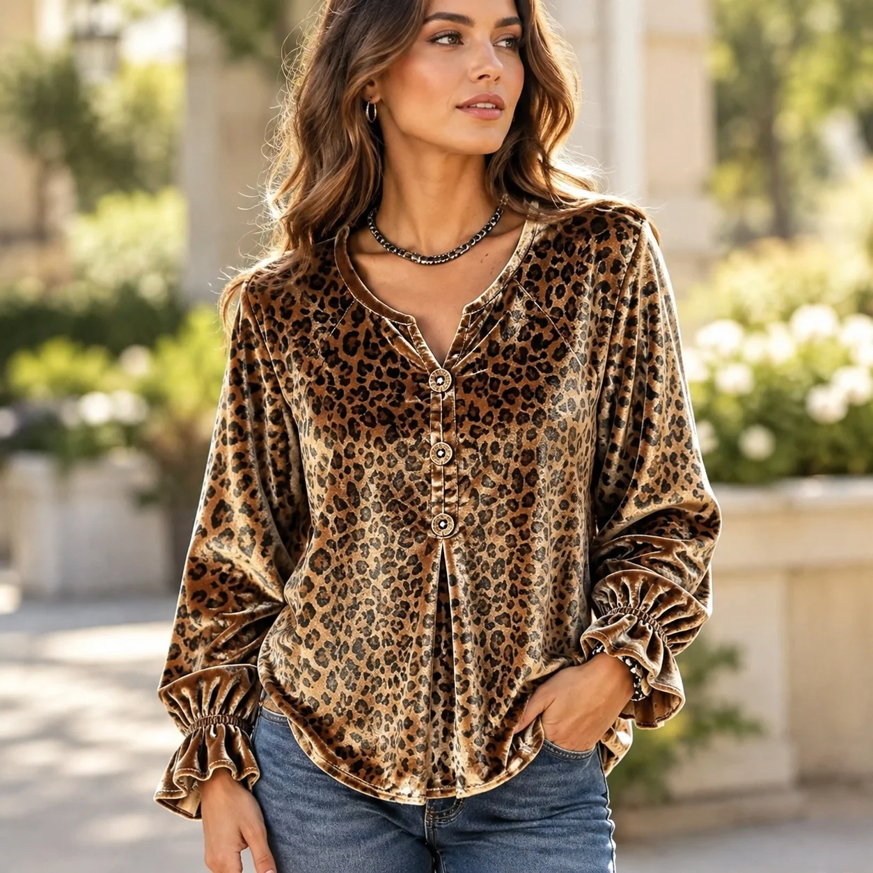 V Neck Top Long Sleeve Regular Length Elegant with 3d Digital Printing 3d Effect Pattern Floral Print Women Blouses and Shirts