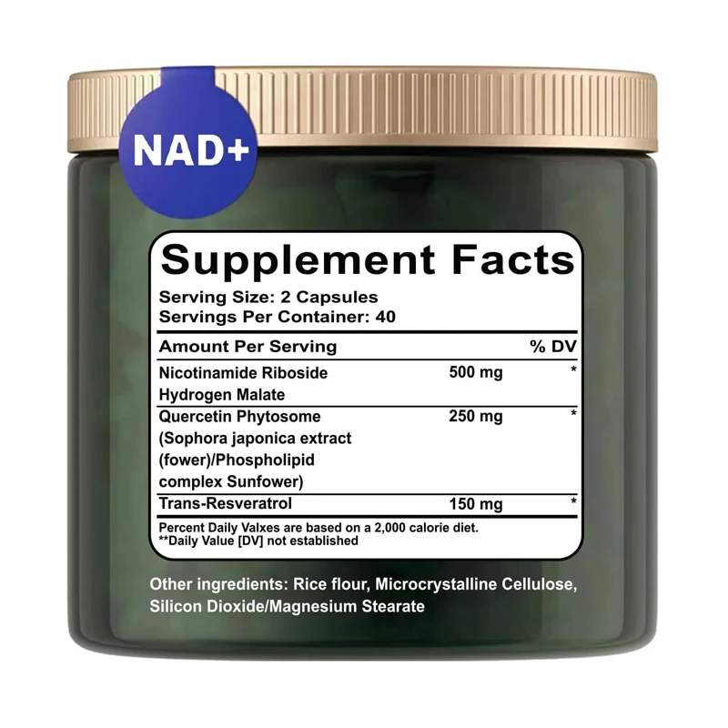 Liposomal Nicotinamide Nucleoside, Resveratrol, Quercetin High Purity NAD Supplement for Anti Aging, Energy, Focus -80 Capsules