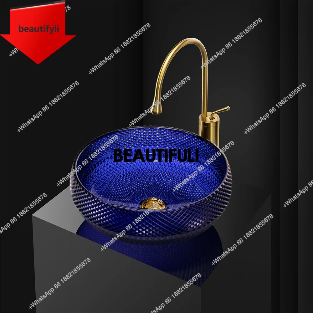 

a44 Усовершенствованный дизайн, круглая раковина на столешнице с сетчатым рисунком, легкая роскошная прозрачная раковина из хрустального стекла, для отеля, магазина