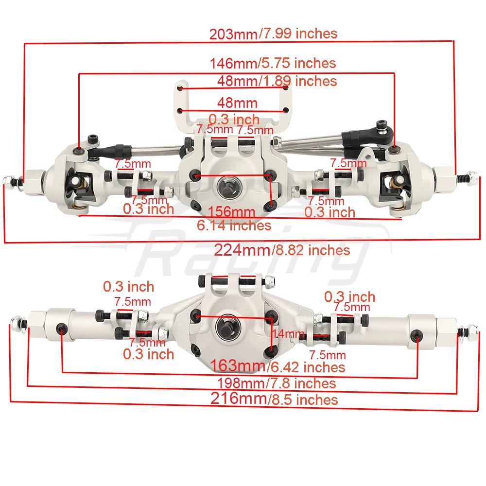 SCX10 II CNC Aluminiowa przednia tylna prosta kompletna oś do 1/10 Axial SCX10 II 90046 90047 RC Crawler Car Upgrade Parts