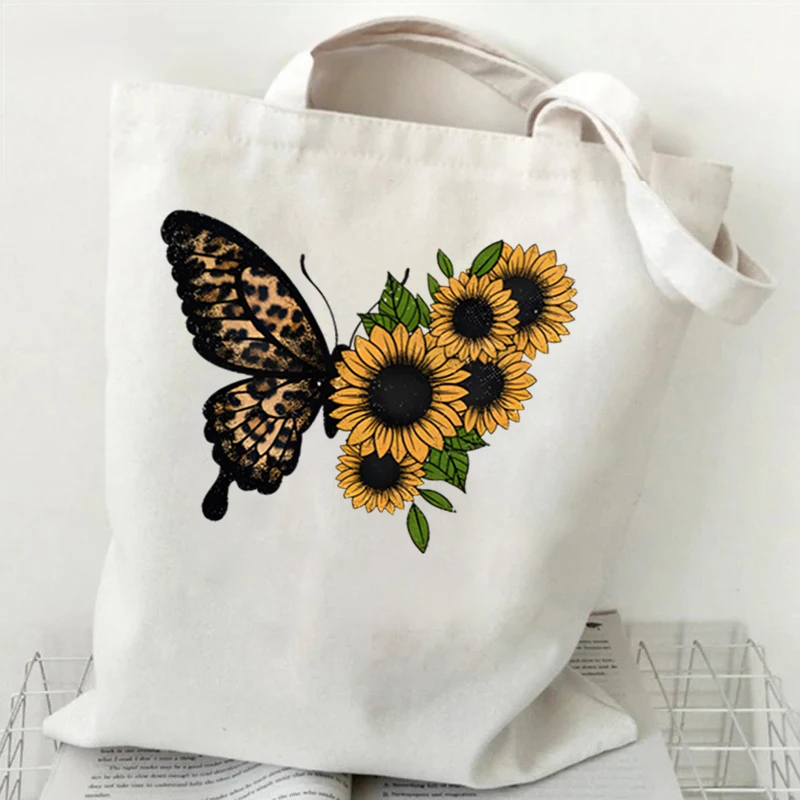 Sunflower Butterfly Women\'s Handbag Purse Fashion Shoulder Bag Eco Large Capacity Shopping Tote Beach Bag Students Schoolbag