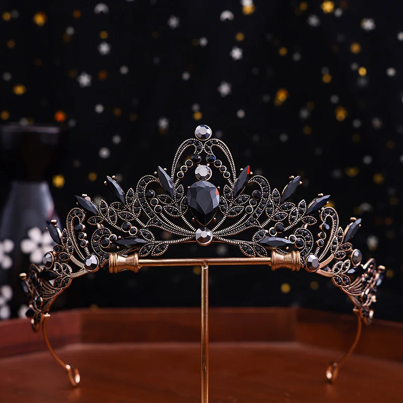 1pc bridal crown tiara alloy black vintage baroque rhinestone crystal wedding dress accessories performance hair accessories image 4