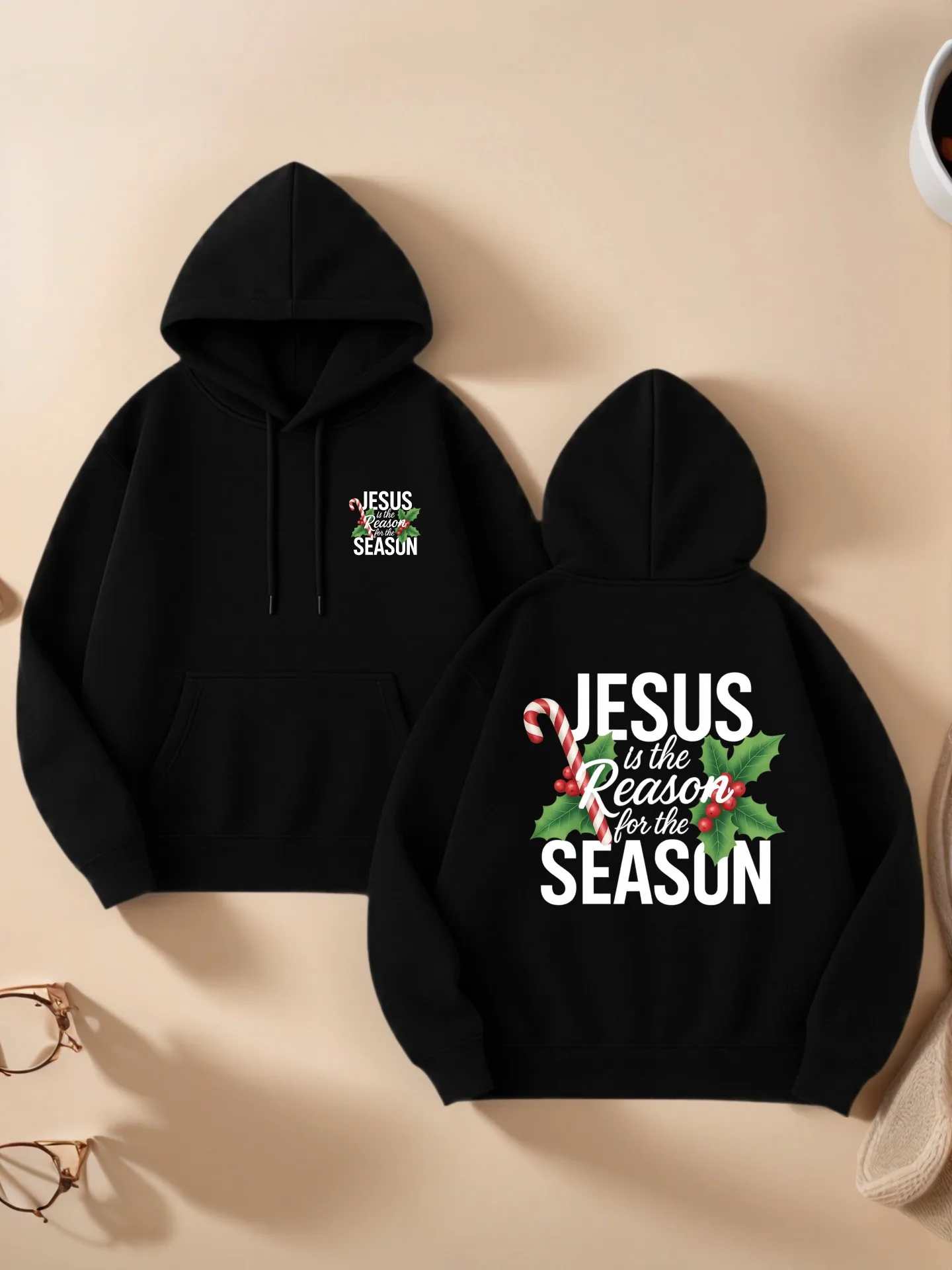 هوديي جرافيك للنساء، طباعة يسوع تحت عنوان، تصميم جمالي كاجوال، صوف، ملابس شتوية للنساء