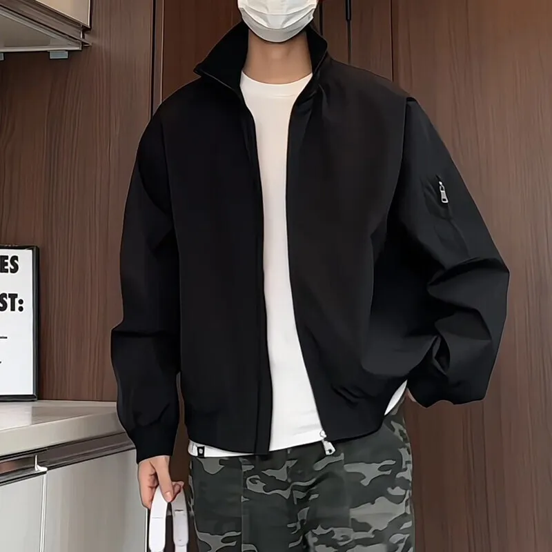 Spring Short Jacket Men Fashion Casual Motorcycle Jacket Men Streetwear Hip-hop Loose Bomber Jacket Mens Black Motorcycle Jacket