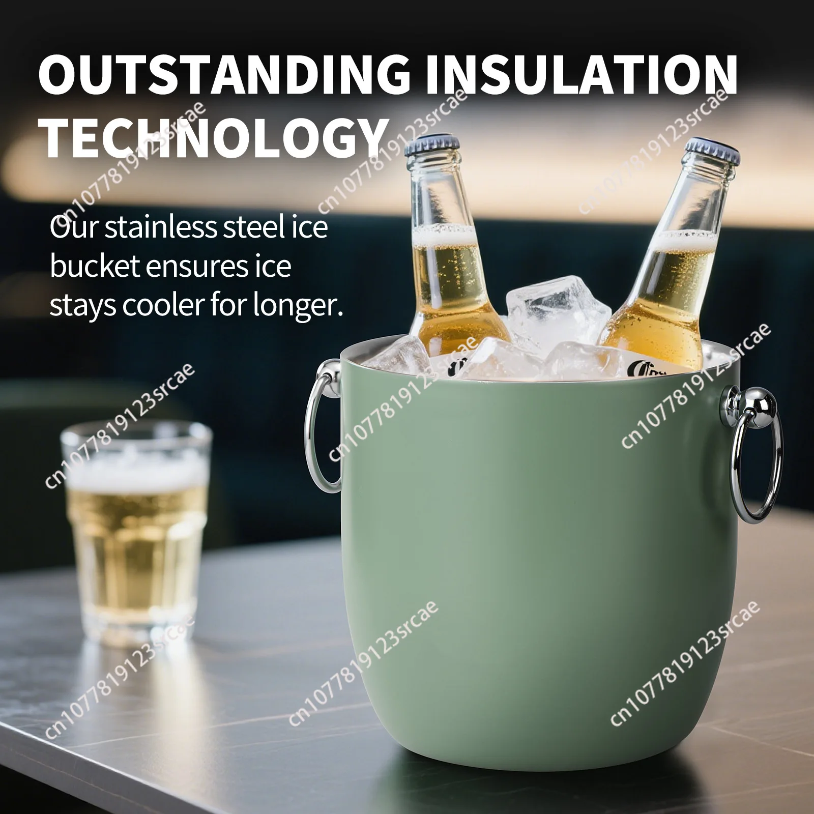 3 Stainless steel double-layer ice bucket Stainless steel bucket Commercial ice cube bucket Beer ice