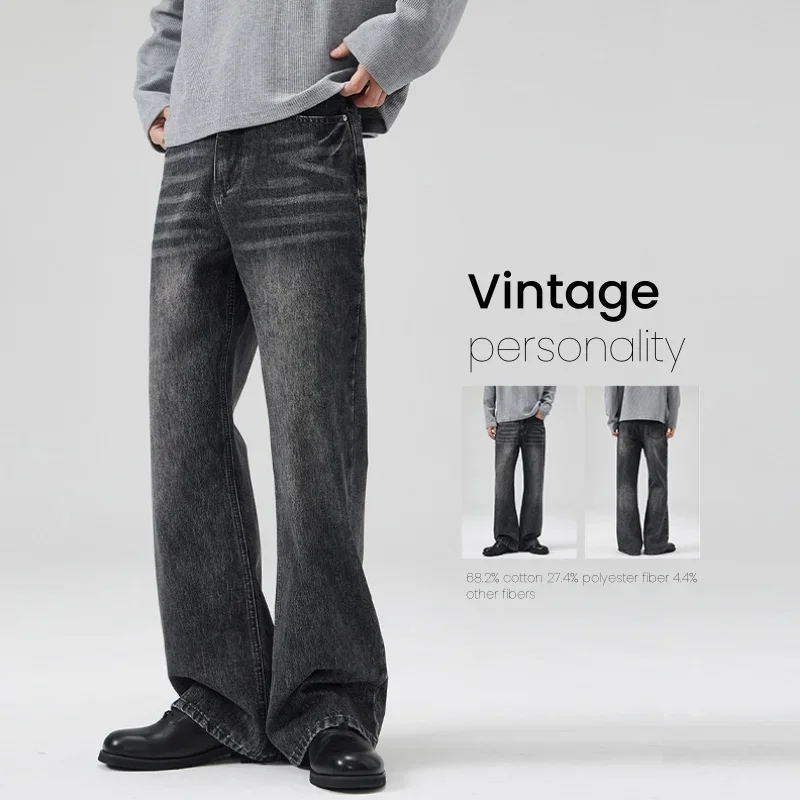 

Autumn Fashion Men's Jeans Black Grey Korean Straight Wide Y2K Pants Youth Student Male Denim Trousers Streetwear