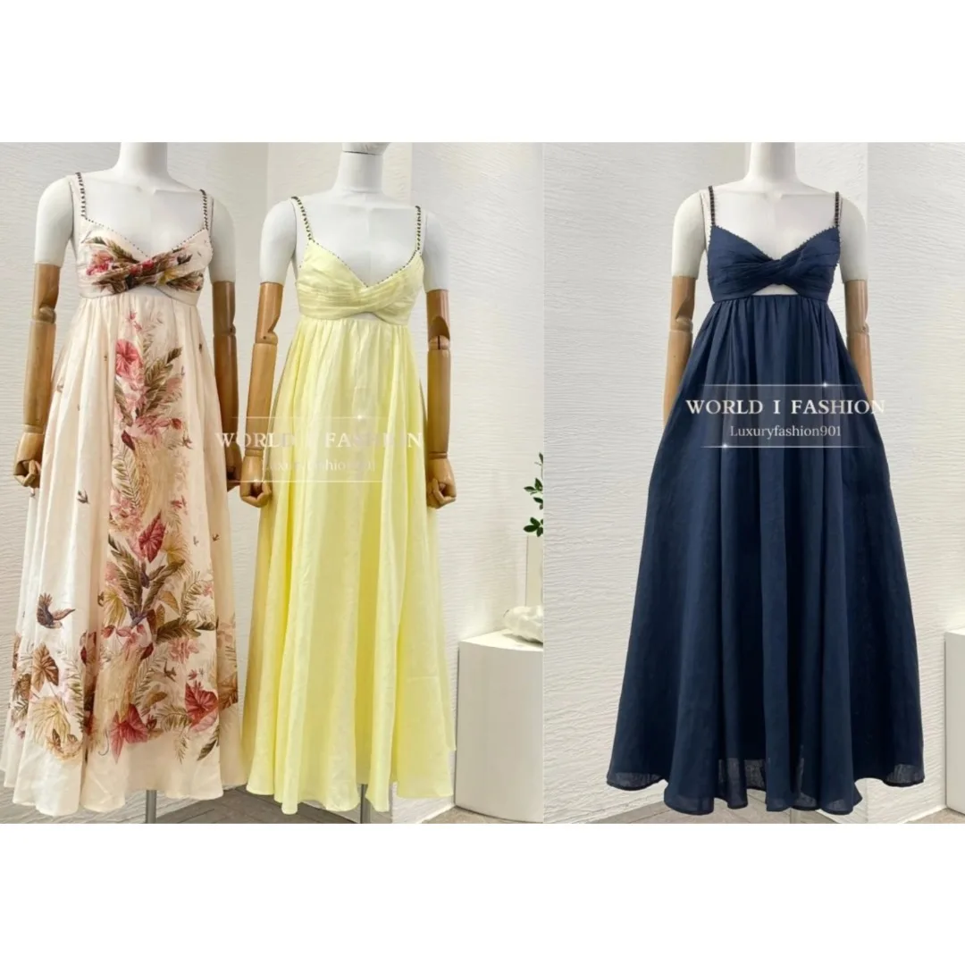 فستان متوسط الطول بدون أكمام بطبعة زهور بيج عالية الجودة للعطلات