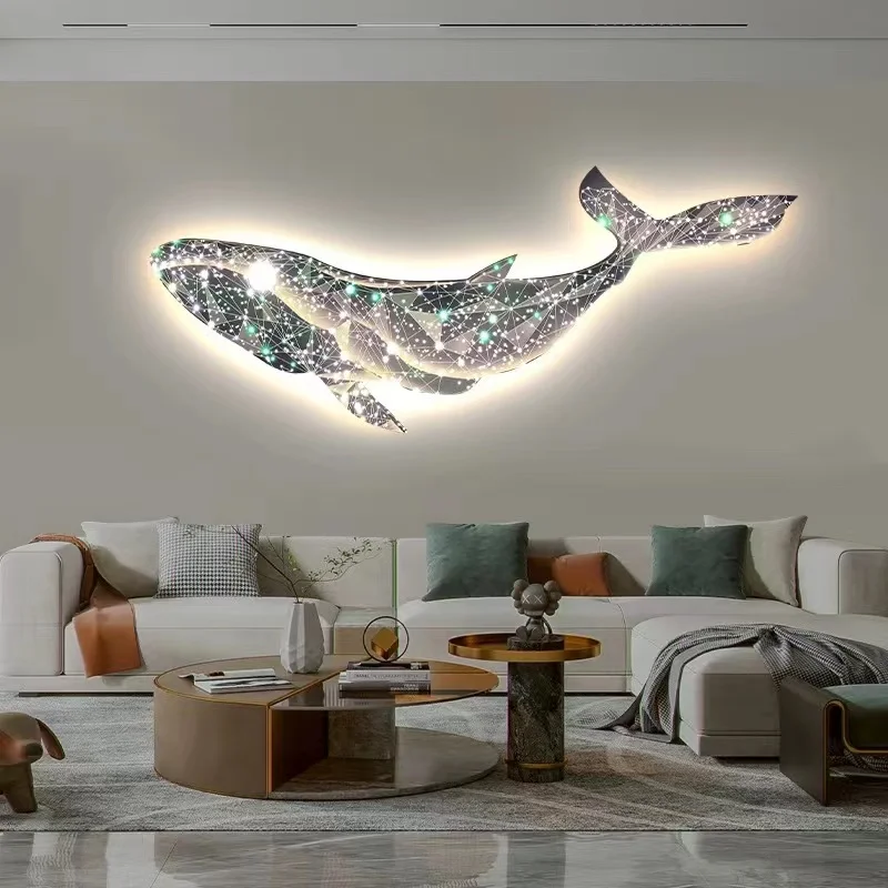 Modern luxury starry sky dream Whale living room sofa Background night light wall decoration bedroom atmosphere lightingPaintin