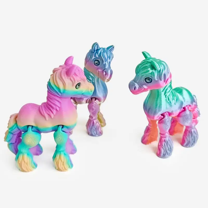 3D Crafted Toy: Zodiac Horse Statue, Movable Tail, Rainbow-Colored, Excellent Office Decoration or New Year Gift