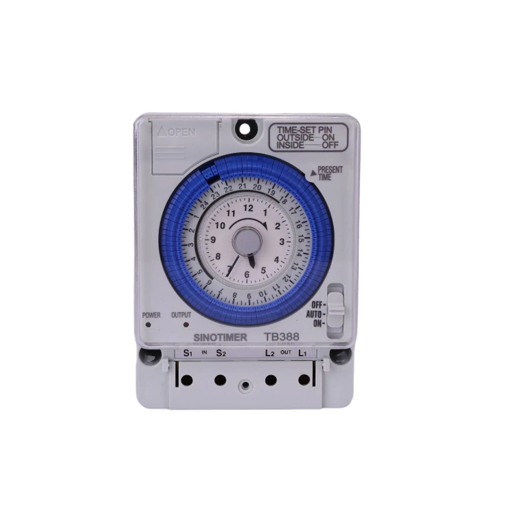 

TB388 Din Rial Analog Timer Switch Relay LED Indicator Time Switch Power Reserve Mechanical Switch 24 Hours Manual/Auto Timer