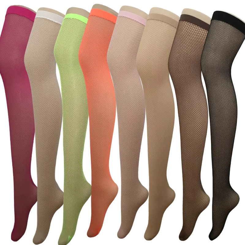 Lange klassische Netzstrümpfe für Damen mit elastischem Oberteil, farbiges Mini-Netz, oberschenkelhoch (S-M), Beinumfang nicht übertreffen, 40 cm
