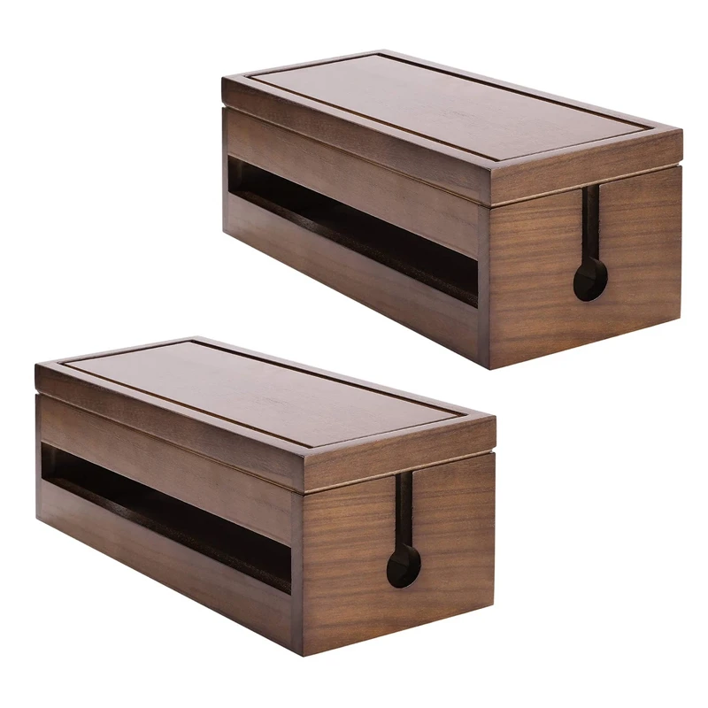 2X Cable Management Box Wooden Cord Organizer Box For Extension Cord Power Stripe Surge Protector Wire (Coffee Color)