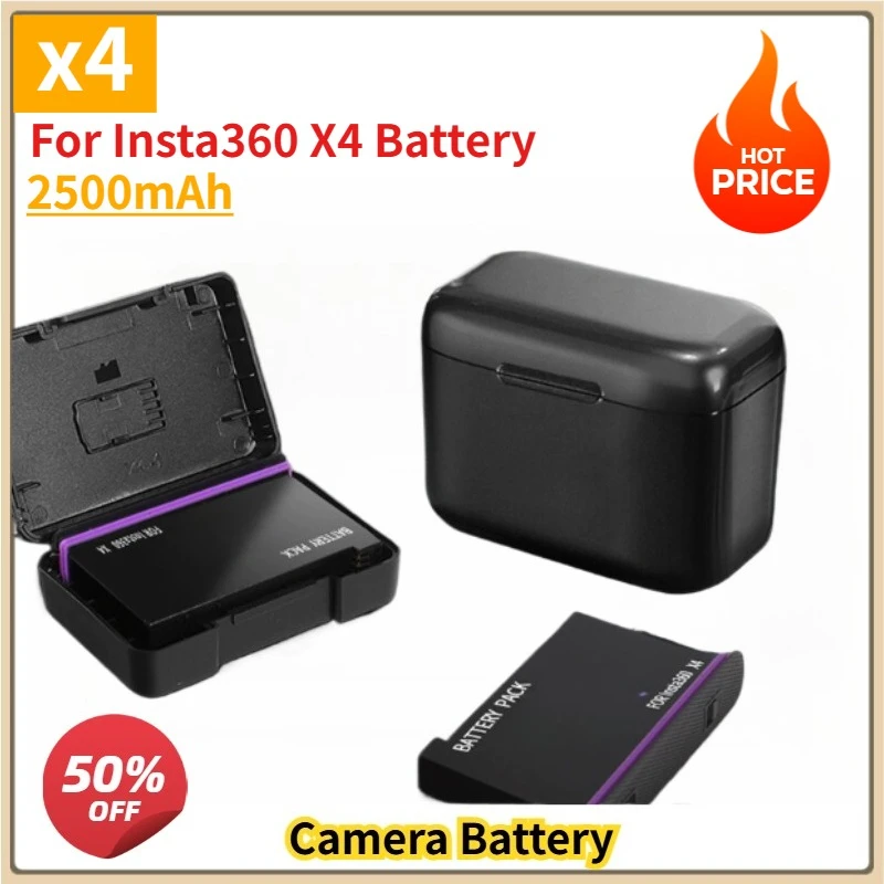 

New Replacement Battery For Insta360 X4 Battery+Fast Charging Case Storage Box For Insta 360 ONE X 4 Accessories 2500mAh