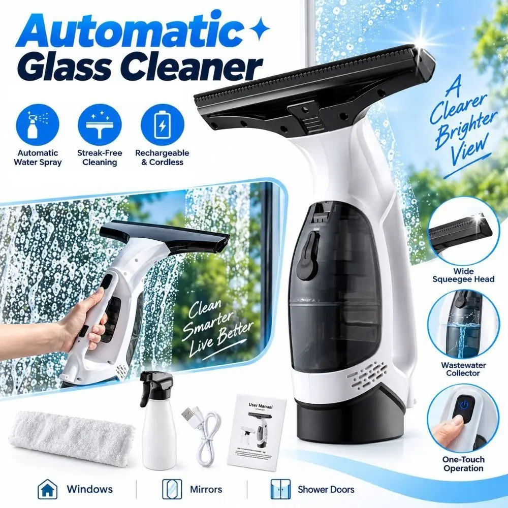 Multifunctional Plastic Automatic Glass Cleaner Rechargeable Portable Window Washer Cordless Glass Cleaner Household Cleaning