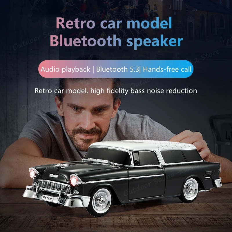 

WS-1955 Retro Chevrolet Car Shaped Wireless Bluetooth Speakers Support TF USB FM AUX Playback with LED Light Type C Charging