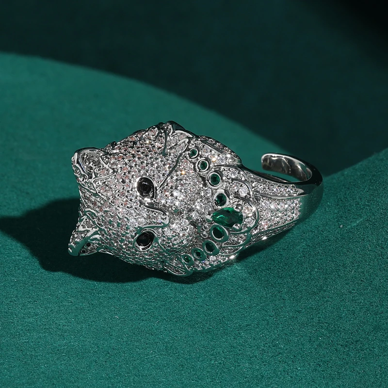 Antique Silver Plated Cat Head Rings Natural Green Stone Art Deco Jewelry Luxury Animal Pattern Designer Party Charm 2026 Trend