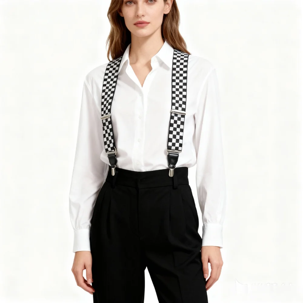 PESENAR كابتن ستايل حمالات مربعة باللونين الأبيض والأسود لإكسسوارات الأزياء التنكرية