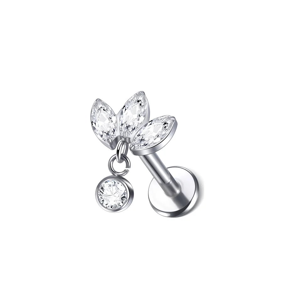 1PC Implantaat Grade Titanium Zirkoon Stud Oorbel Intern Schroefdraad Ster Labret Piercing Lip Monroe Helix Tragus Piercing Sieraden