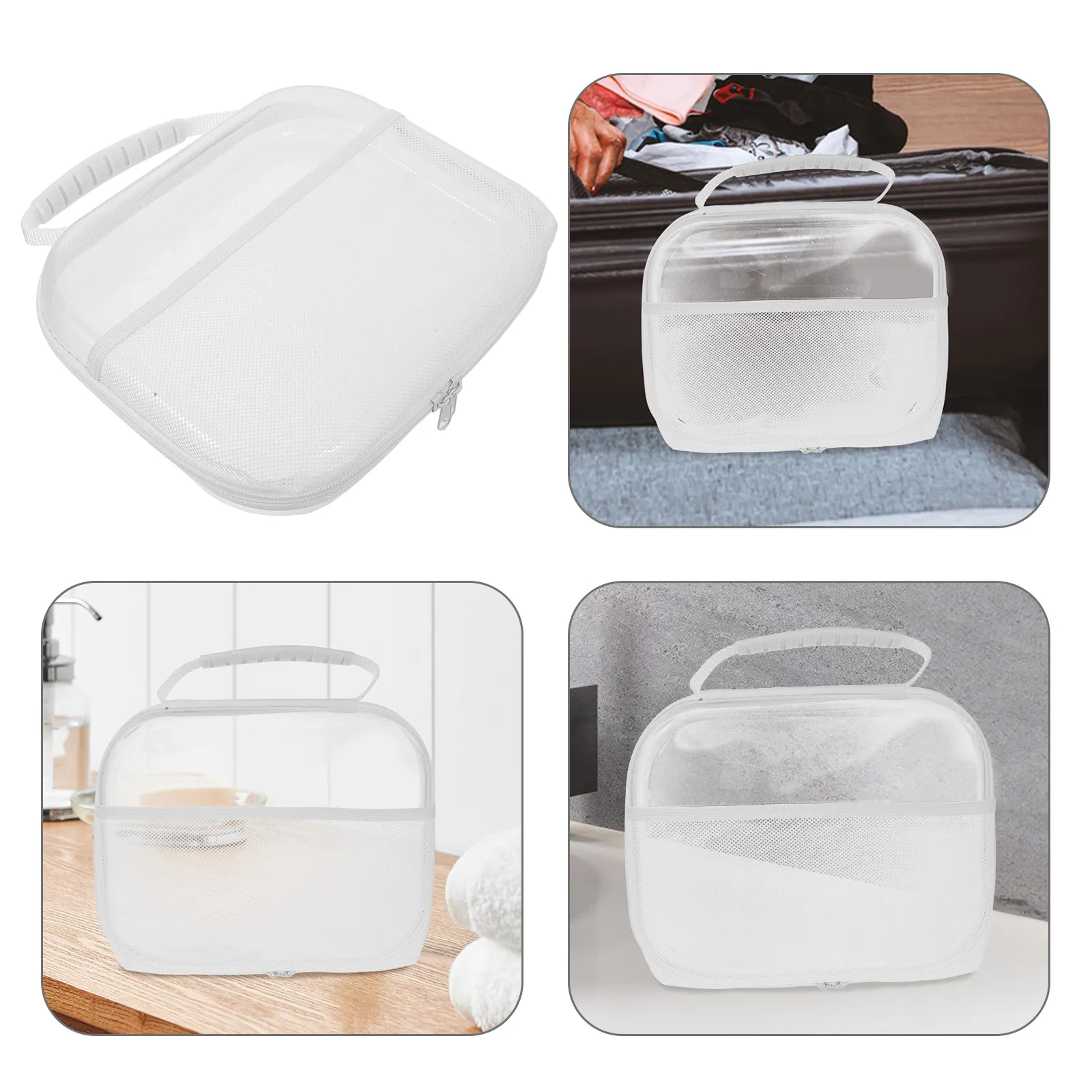 Hard Shell Clear Zipper Travel Case Compact Toiletry Organizer Bag Lightweight Portable Storage Box for Skincare Makeup