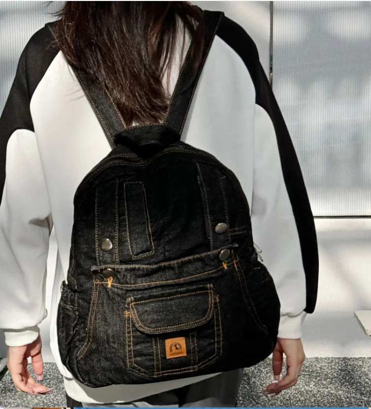 2026 High Quality Solid Versatile Fashion Denim  Backpacks Cowboy Large Capacity Soft Commuting Ladies Bags School bag  on Sale