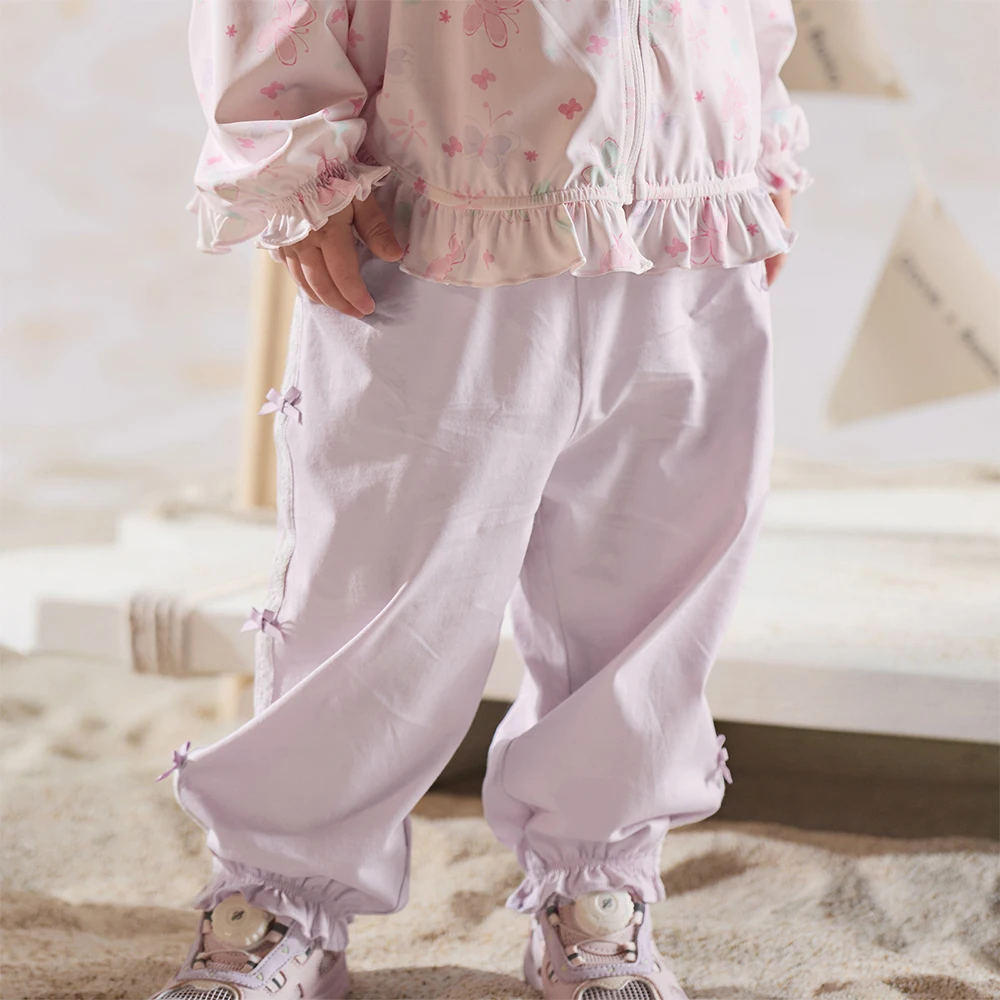 Dave Bella Girls Summer Pants Children Clothes Breathable Trousers Elastic Waist Casual Bow Party Cotton Cool Sports DB2252220-A