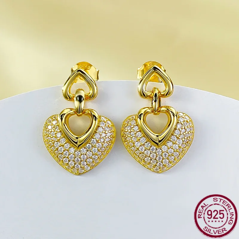 

New S925 pure silver light luxury temperament trendy fashion with exquisite diamond studded earrings for women's wedding jewelry