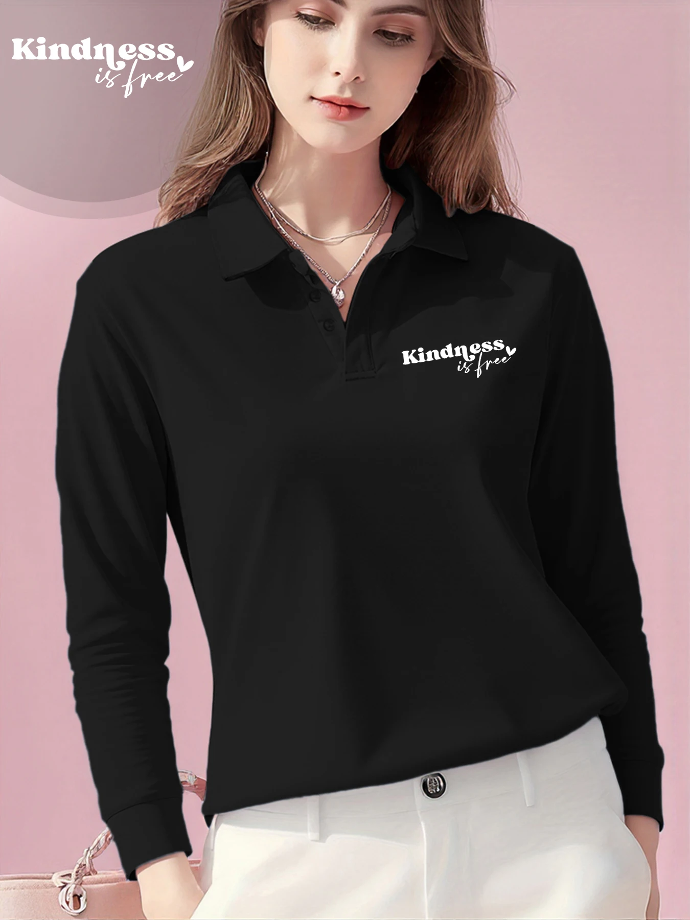 اللطف هو الحرة طباعة المرأة مكتب قميص بولو الخريف لينة طويلة الأكمام جديد بدوره إلى أسفل طوق تي شيرت الأساسية ملابس الشارع الشهير غير رسمية