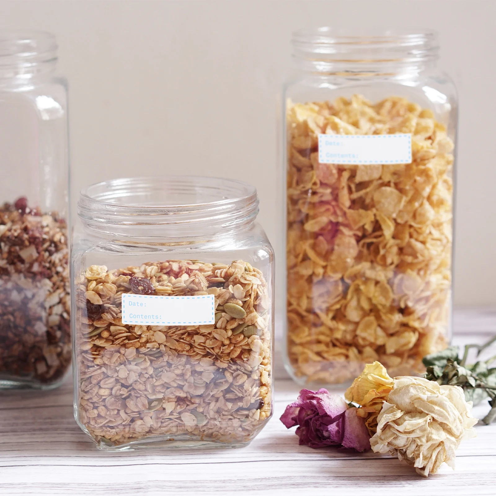 2 Rolls Food Storage Labels Removable Writable Kitchen Label Stickers for Food Containers Jars Bottles Kitchen Label Stickers