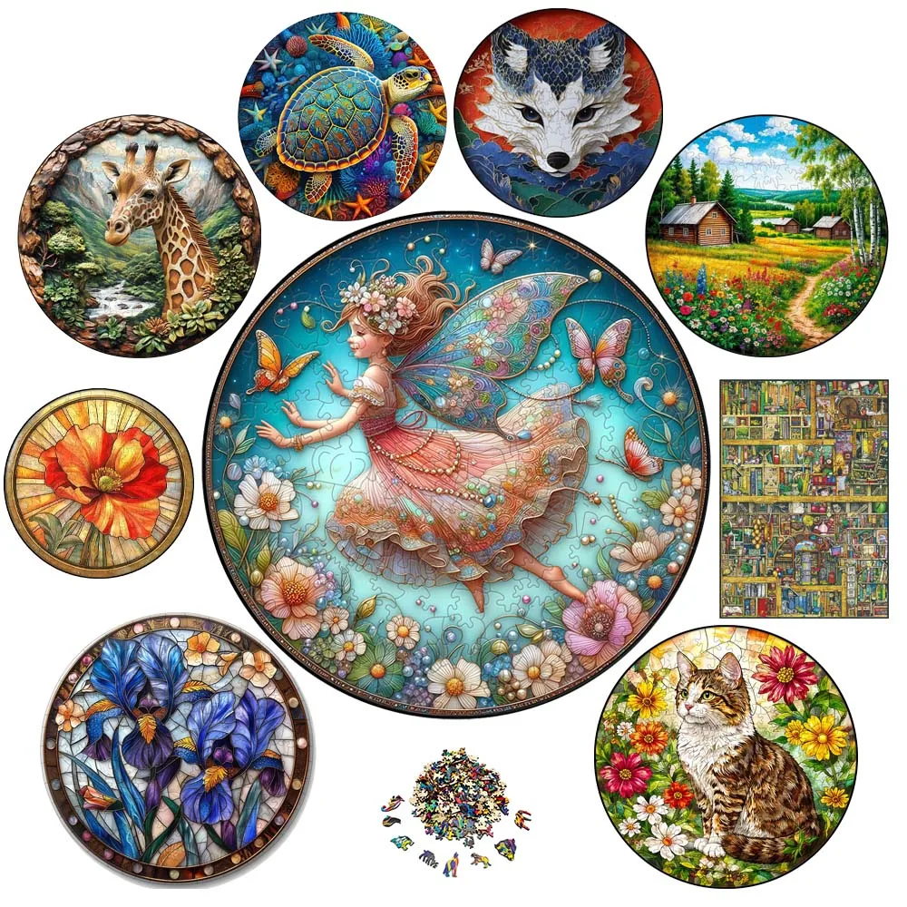 Rompecabezas de Animales de Madera para Adultos y Niños, Rompecabezas de Mariposas Encantadoras, Criaturas de Fantasía para Decoración, Rompecabezas Circular de Madera Único