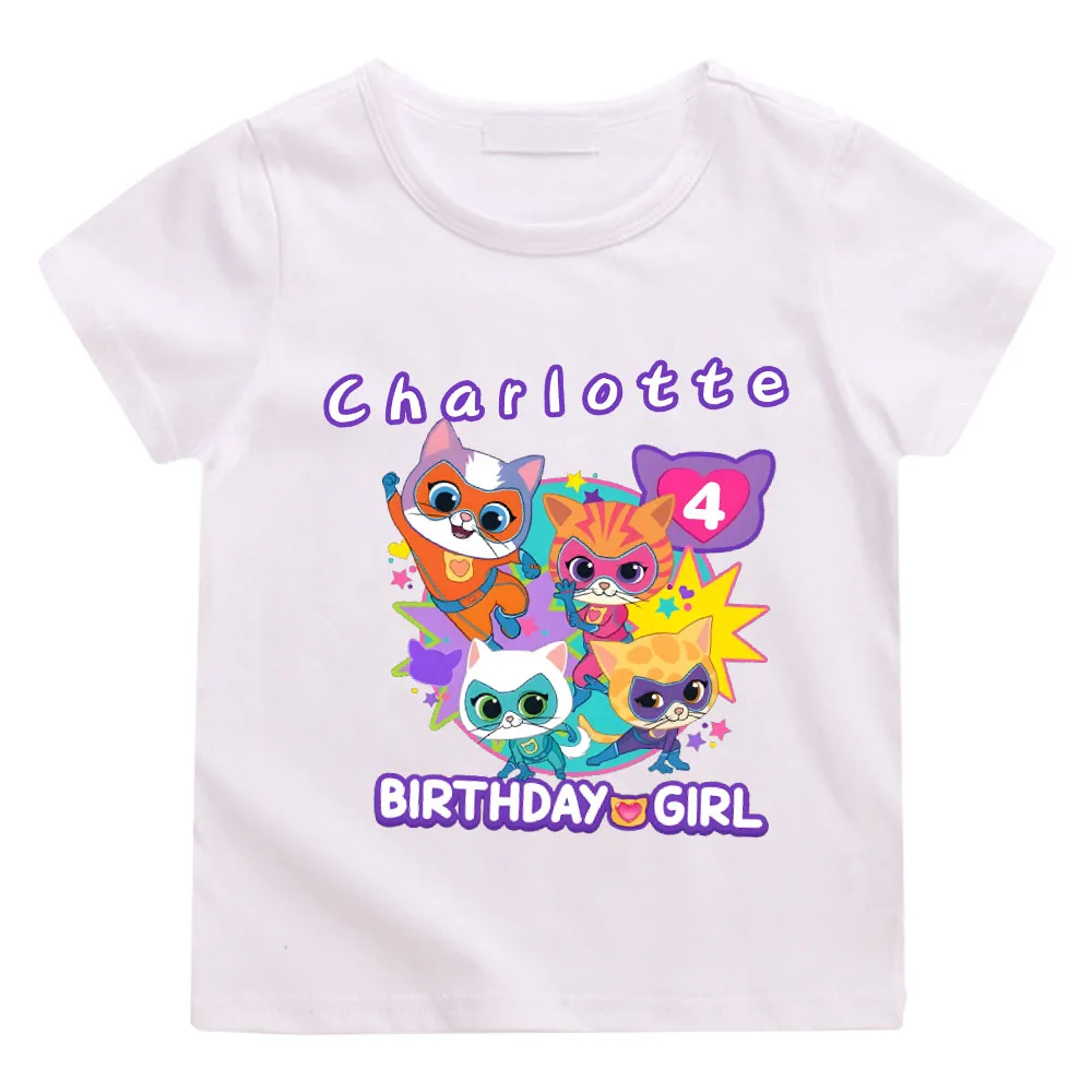 

Charlotte SuperKitties T Shirt Birthdays 4 T-shirt Baby Girls Short Sleeve Dance Sports Clothes Children Cartoon Dance Clothes