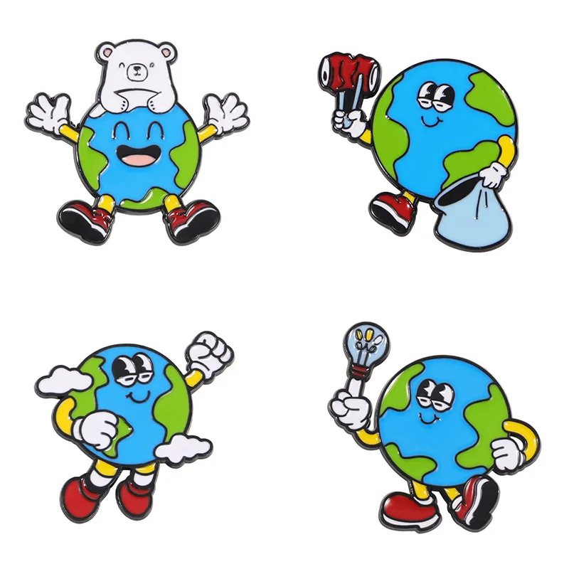 Creative Cartoon Earth Pin Eco Friendly Brooch Cute Polar Bear Hammer Light Bulb Cloud Badge Unisex DIY Clothes Decoration Gift