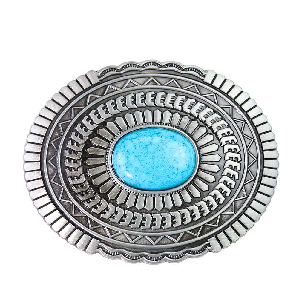 

Ethnic Bohemian Belt Buckle Blue Stone Oval Woman Retro Indian Tribe Cowgirl Boy Hyperbolic Woman Man Male Jeans Accessory