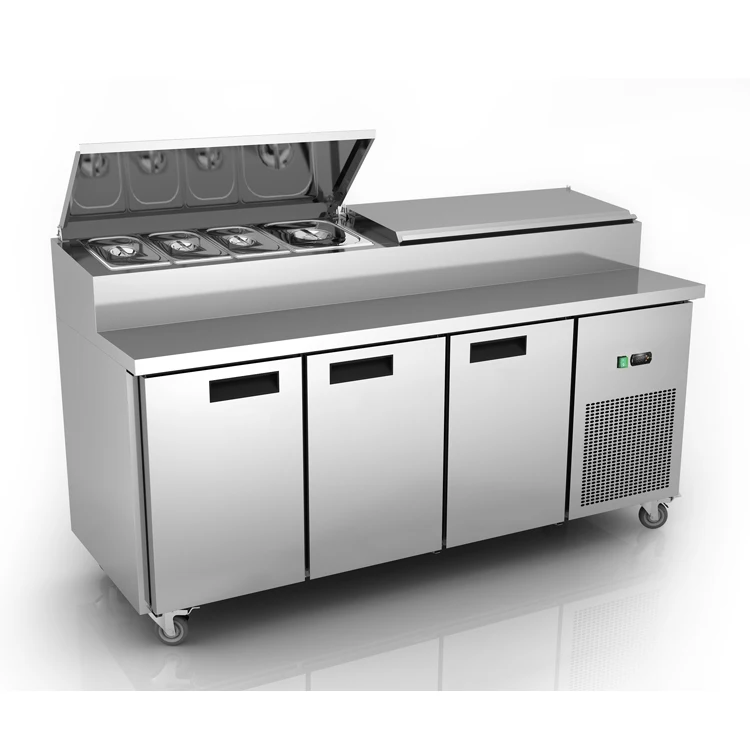 

Холодильная витрина из нержавеющей стали, 3-дверная витрина для салата, холодильник-бар