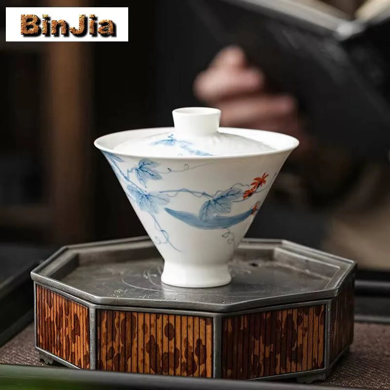 140 مللي رسمت باليد اللوف Gaiwan الرجعية الخيزران قبعة مكافحة السمط الشاي تورين المنزلية صنع غطاء وعاء العناصر الحلي لوازم